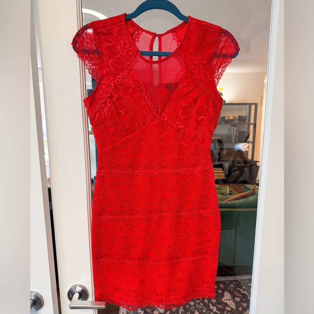 BEBE Red Lace Dress size M - like new!